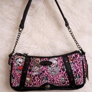 Ed Hardy Vibrant Pink and Black Shoulder Bag